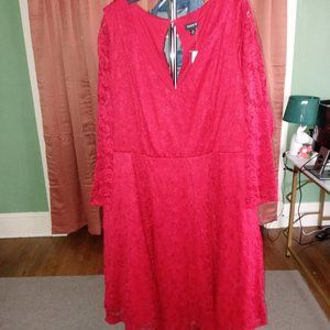 NWT Torrid Dark Red Lace V-Neck Skater Dress 3X